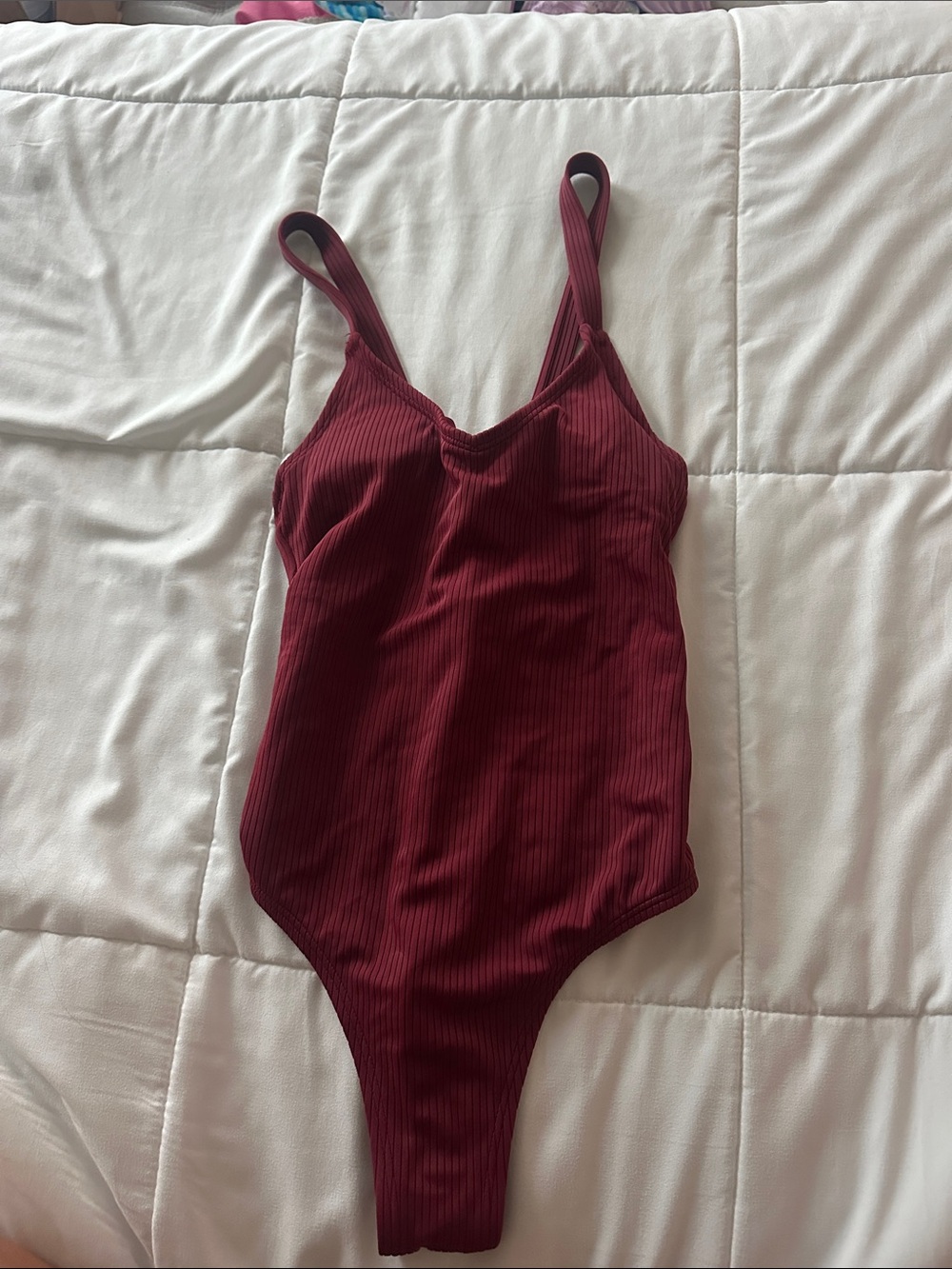 Xhilaration Ribbed One-Piece Swimsuit in Burgundy